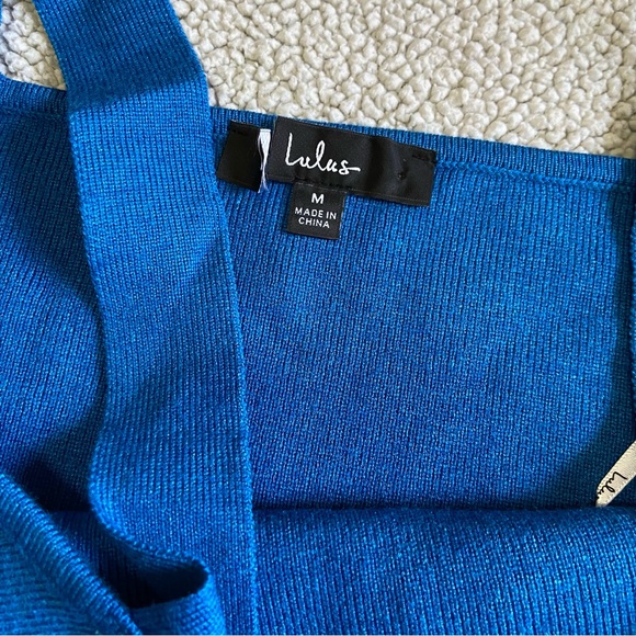 NWOT Lulus Immensely Poised Blue Sleeveless Laser Cut Sweater Midi Dress - Picture 4 of 11